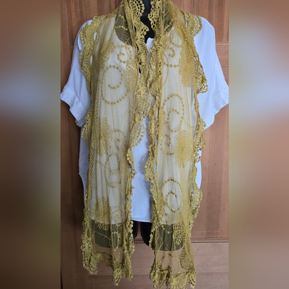 Accessories - Boho Lace Crocheted Edge Scarf Hippie Chic Whimsical